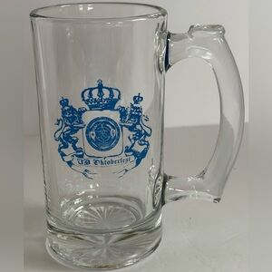 Oktoberfest Glass Beer Stein Mug with Blue Lion Crown Crest Emblem